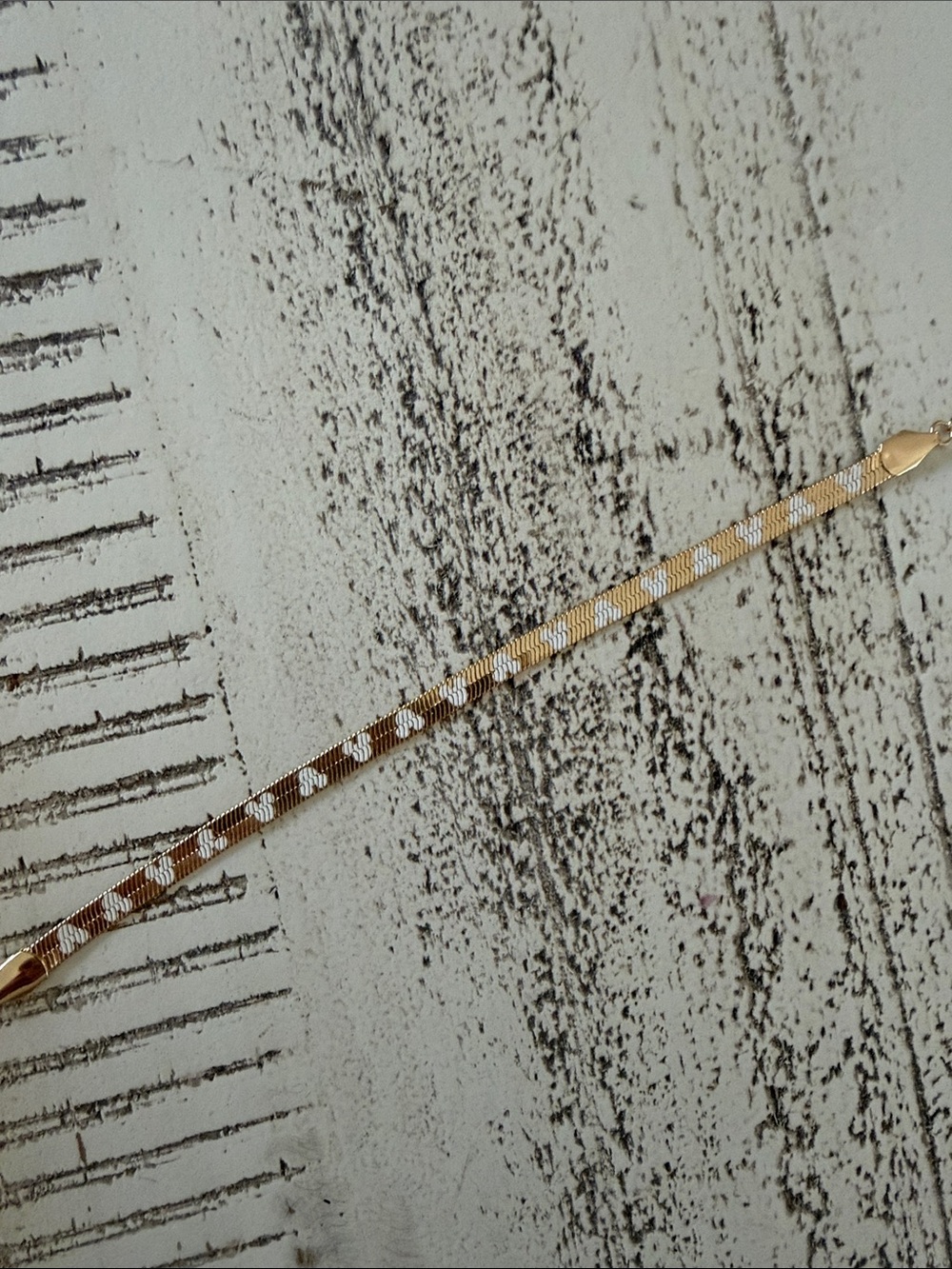 Gold and White Chevron Chain Bracelet - Women's Accessory